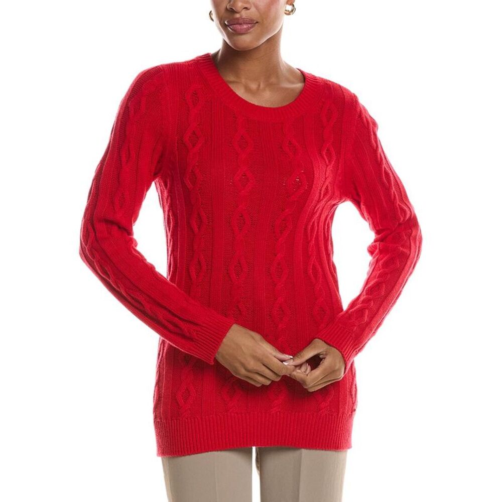 St. John Womens  Cable Knit Cashmere-Blend Sweater, Red
